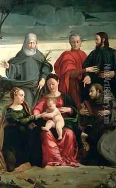 The Mystic Marriage of St. Catherine with St. Francis, St. Clare, St. Cosmas and St. Damian Oil Painting - Gaspare Pagani