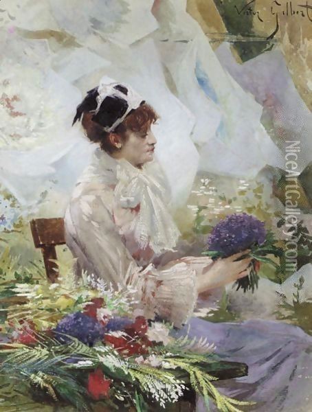 The Flower Seller 4 Oil Painting - Victor-Gabriel Gilbert