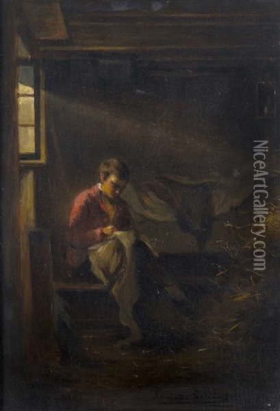 Junge Im Stall Oil Painting - Armand Hubert Simon Leleux