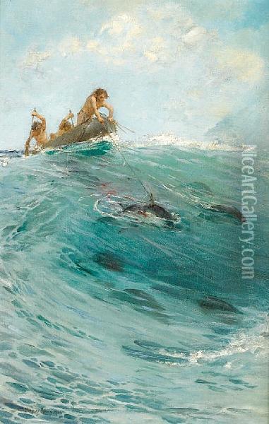 Canoe Fishermen Oil Painting - Charles Napier Hemy