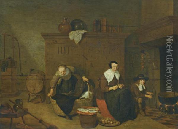 An Interior With A Woman Peeling Turnips Oil Painting - Quiringh Gerritsz. van Brekelenkam