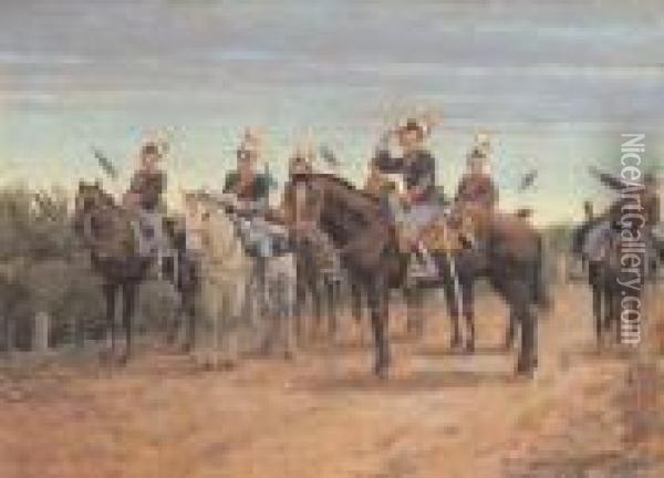 Cavalleria Del Ii Reggimento Piemonte Reale Oil Painting - Giuseppe Vizzotto Alberti