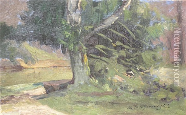 Pejzaz Z Drzewem Oil Painting - Michael Gorstkin-Wywiorski