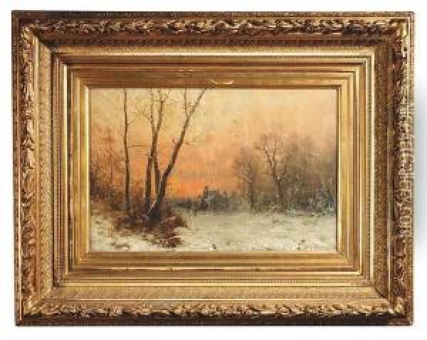 Wintry Landscape At Sunset Oil Painting - Joseph Friedrich N. Heydendahl