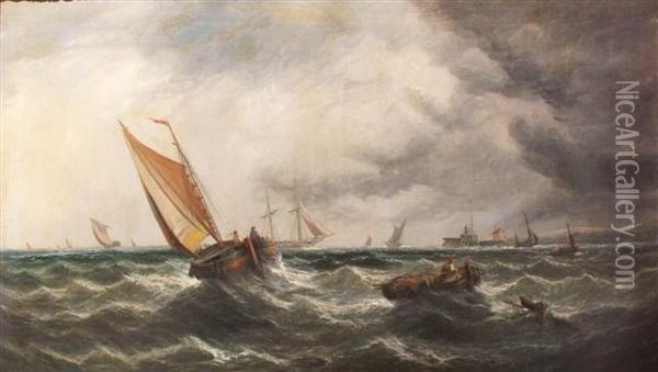 A Shipping Scene In Choppy Waters Oil Painting - John Wilson Carmichael