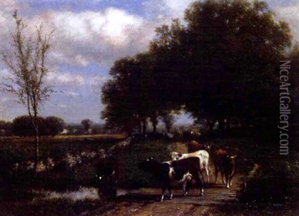 Cows By The Stream Oil Painting - James McDougal Hart