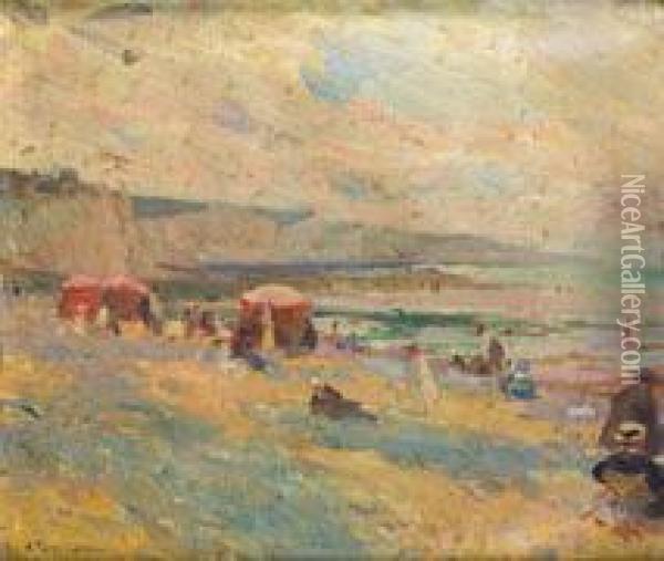 Scene De Plage A Fecamps Oil Painting - Charles Garabed Atamian