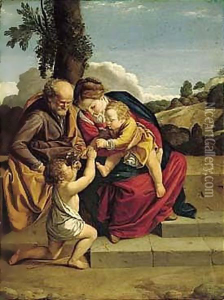 The Holy Family With The Infant Saint John The Baptist In A Landscape Oil Painting - Orazio Gentileschi