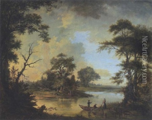 Flusslandschaft Mit Anglern Oil Painting - Franciszek Ruskiewicz