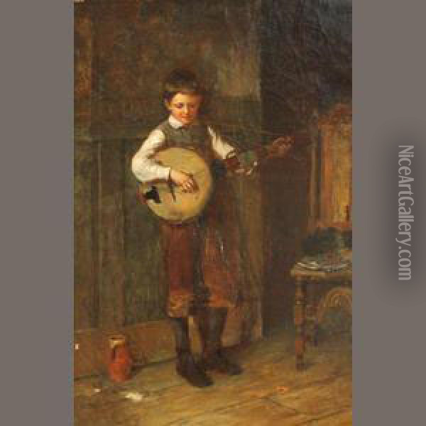 The Banjo Player Oil Painting - Herry Brooker