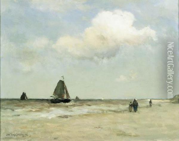 Bomschuiten At Sea On A Cloudy Day Oil Painting - Jan Hendrik Weissenbruch