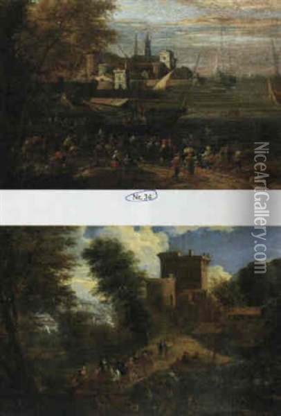 Entladung Der Schiffe Im Hafen Oil Painting - Adriaen Frans Boudewyns the Elder