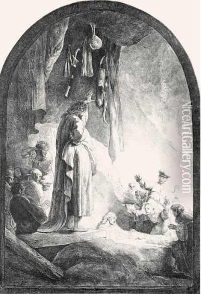 The Raising Of Lazarus: Larger Plate (b., Holl.73; H.96; Bb.32-4) Oil Painting - Rembrandt Van Rijn