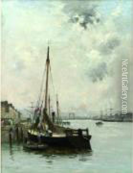 Voilier Au Port Oil Painting - Charles Lapostolet