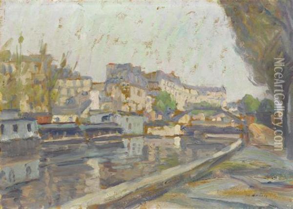 Saint Martin Canal. Oil Painting - Maurice Grun