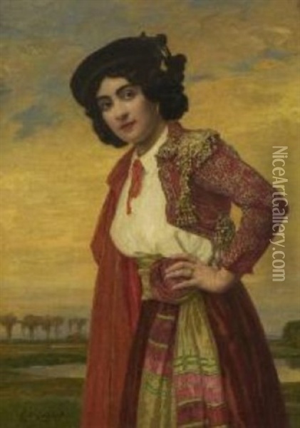 Bildnis Einer Dame In Spanischem Kostum Oil Painting - Ludwig Von Langenmantel