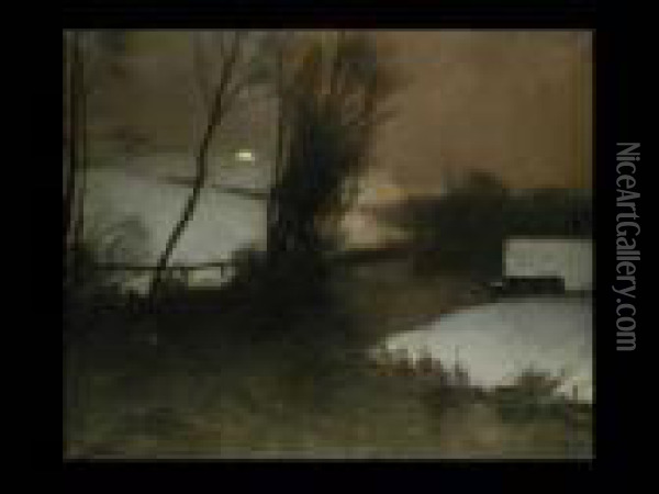 Landschaft Bei Mondaufgang Oil Painting - August Fink