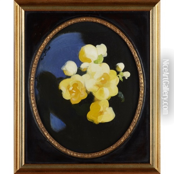 Still Life Of Yellow Roses Oil Painting - Stuart James Park