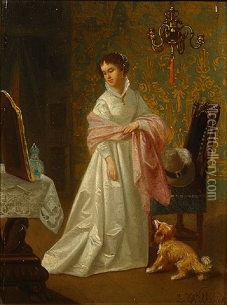 Dame In Een Interieur Oil Painting - Louis Willems
