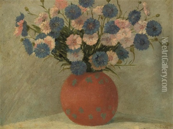 Flower Bouquet In Round Vase Oil Painting - Demetre Chiparus