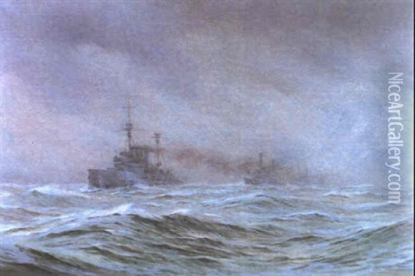 Second Cruiser Squadron, North Sea 1914-1916 Oil Painting - Alma Claude Burton Cull