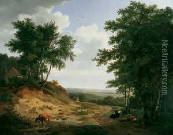 Landschaft Mit Hirtenstaffage. Oil Painting - Pierre Jean Hellemans