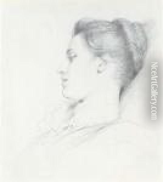Portrait Study Of A Young Woman, In Profile And With Eyesdowncast Oil Painting - Dicksie Frank