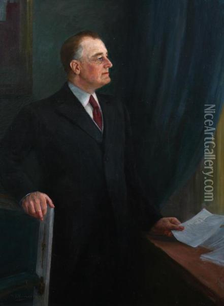 Portrait Of President Franklin Delano Roosevelt Oil Painting - Nicholas Richard Brewer