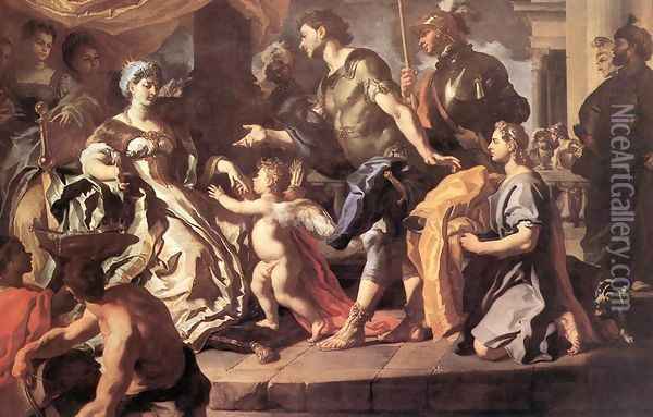 Dido Receiving Aeneas and Cupid Disguised as Ascanius 1720s Oil Painting - Francesco Solimena