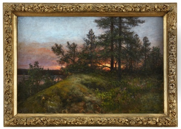 Skymningslandskap Oil Painting - Johan Severin Nilsson