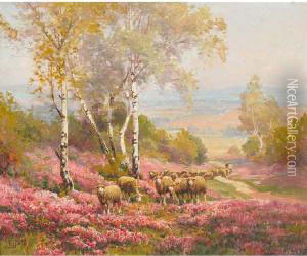 Sheep In A Flowering Meadow Oil Painting - Edouard Pail