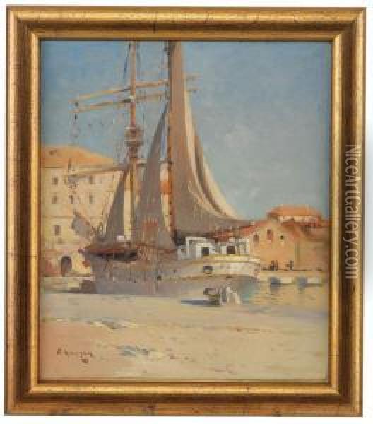 In The Harbour Oil Painting - Aleksei Vasilievich Hanzen