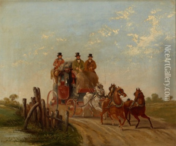 The London, Cambridge And Newmarket Royal Mail Nearing Bishops Stortford From Harlow Oil Painting - Charles Cooper Henderson