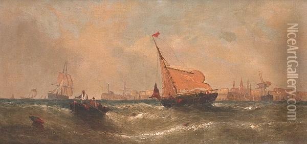 Fishing Boats Off Brixham Oil Painting - William Calcott Knell