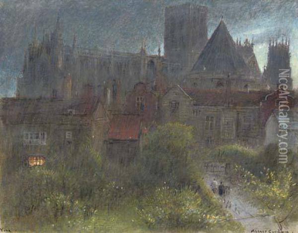 York Minster, Evening Oil Painting - Albert Goodwin