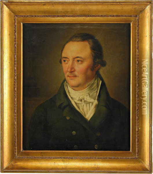 Portratt Av Grosshandlaren Heinrich Gottlieb Peters Kladd I Gron Rock Och Vit Vast - Brostbild Oil Painting - Per Ii Krafft