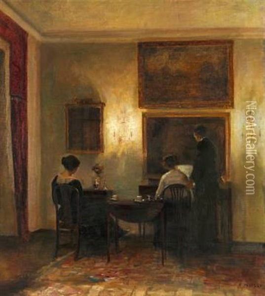Interior. Musikaften Oil Painting - Carl Vilhelm Holsoe