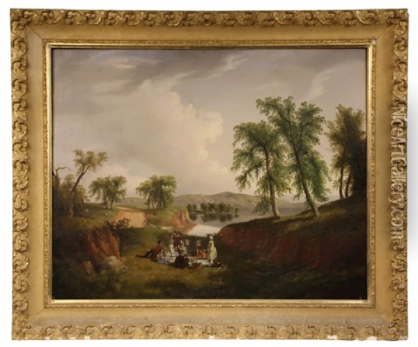 Picnic In A Lakeside Swale Oil Painting - Thomas Mickell Burnham