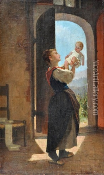 Gioie Materne Oil Painting - Luigi Bechi