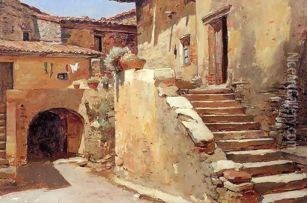 Italian Courtyard I Oil Painting - Frank Duveneck