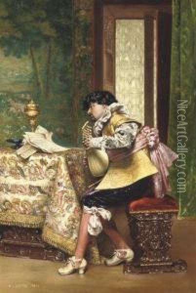 The Mandolin Player Oil Painting - Adolphe-Alexandre Lesrel
