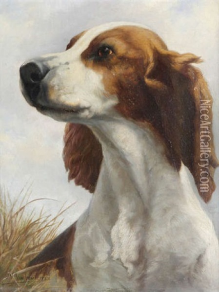 Braque L'ariege/staande Jachthond Oil Painting - Jef Louis Van Leemputten