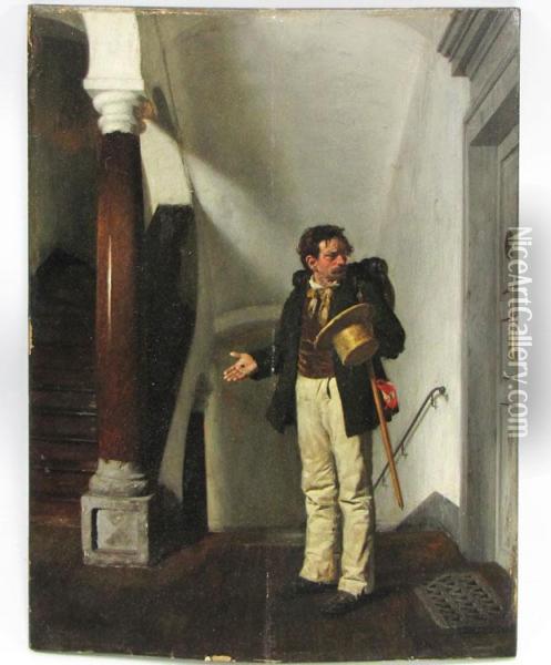 Perplexed Man In Hallway With Coin In Hand Oil Painting - Carl Kronberger