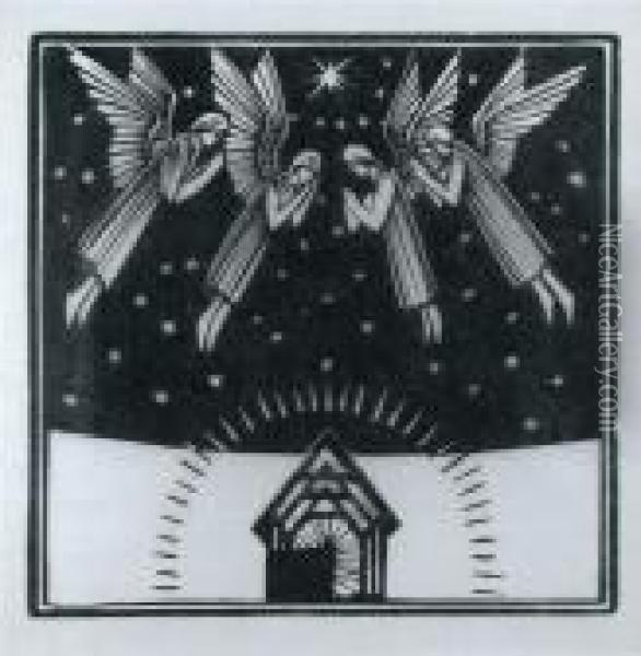 Cantet Nunc Lo (christmas Card) Oil Painting - Eric Gill