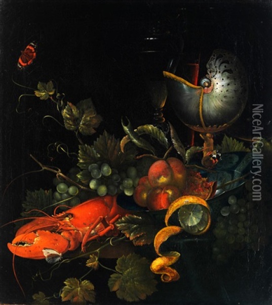 Stilleben Mit Fruchten, Hummer Und Nautilus Oil Painting - Ottmar Elliger the Elder