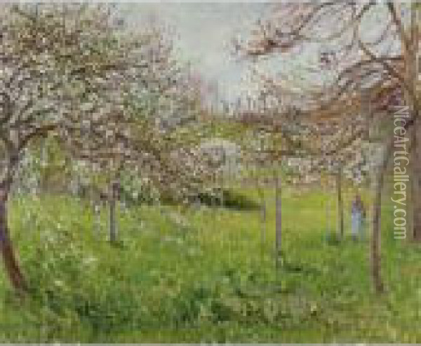 Pommes En Fleurs, Temps Gris, Eragny Oil Painting - Camille Pissarro