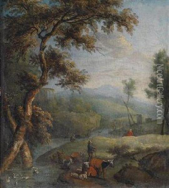 Two Southern Landscapes Oil Painting - Johann Christian Brand