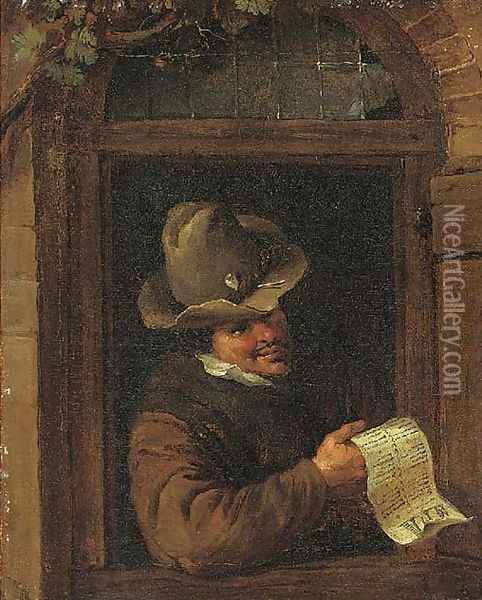 A young man at a niche Oil Painting - Adriaen Jansz. Van Ostade