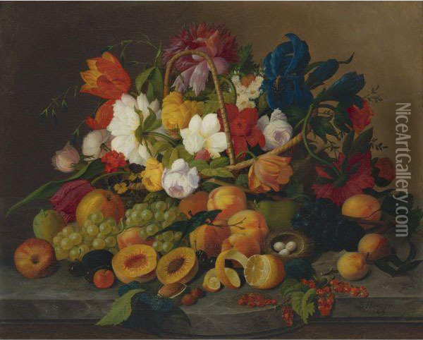 Fruit And Flowers Oil Painting - Severin Roesen