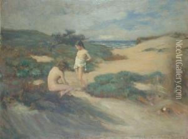Children In The Dunes Oil Painting - Stephen A. Douglas Volk